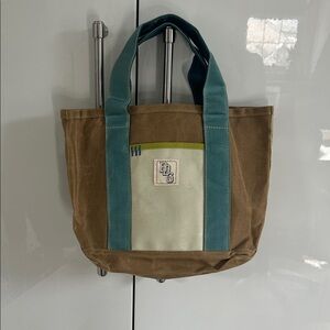 Urban Outfitters Stylish Tan and Teal Waxed Canvas Tote Bag